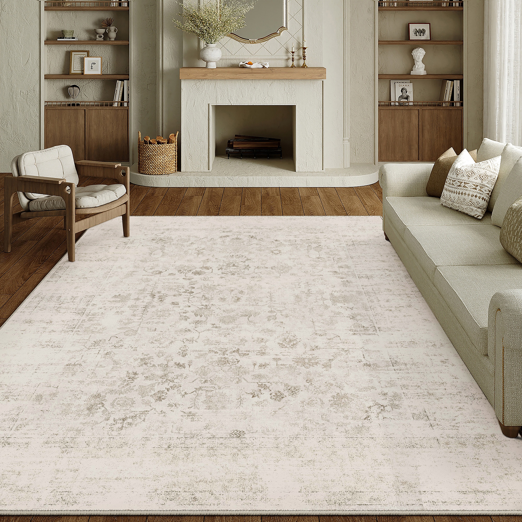 WIPONKEN 8x10 Area Rugs for Living Room Bedroom Dining Room Office Farmhouse, Machine Washable Non Slip Vintange Persia Rug